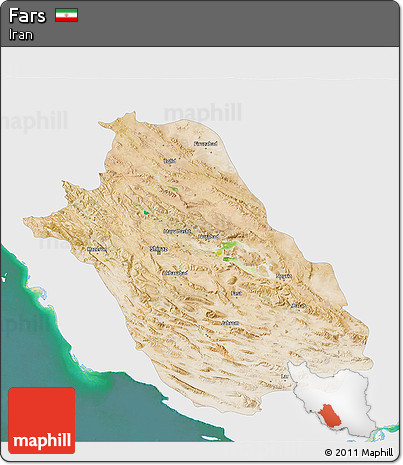 Satellite 3D Map of Fars, single color outside