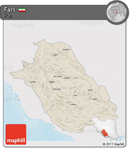 Shaded Relief 3D Map of Fars, single color outside