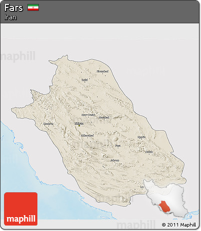 Shaded Relief 3D Map of Fars, single color outside