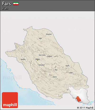 Shaded Relief 3D Map of Fars, single color outside