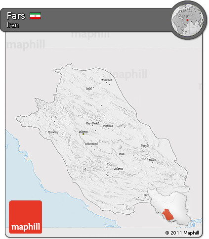 Silver Style 3D Map of Fars, single color outside