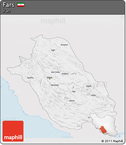 Silver Style 3D Map of Fars, single color outside