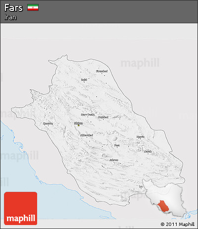 Silver Style 3D Map of Fars, single color outside