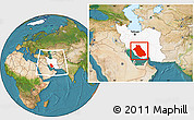 Satellite Location Map of Fars, highlighted country, within the entire country