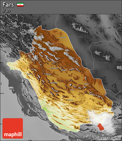 Physical Map of Fars, darken, desaturated