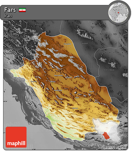 Physical Map of Fars, darken, desaturated