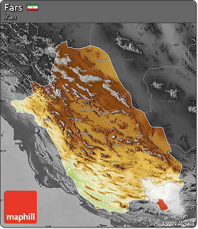 Physical Map of Fars, darken, desaturated