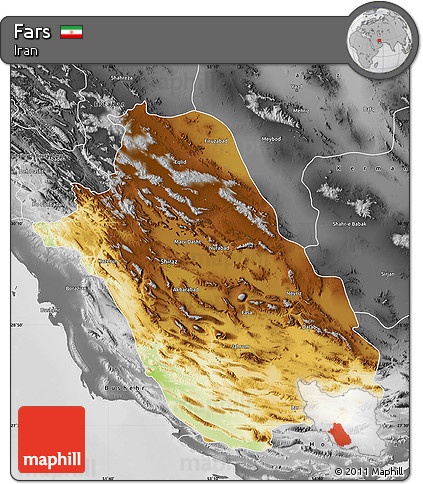 Physical Map of Fars, desaturated