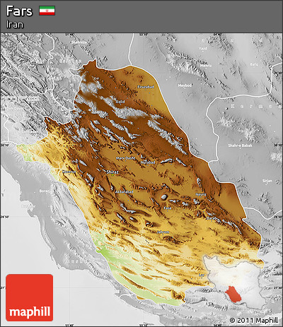 Physical Map of Fars, lighten, desaturated