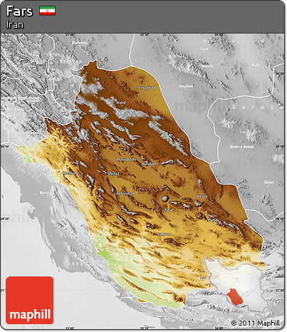 Physical Map of Fars, lighten, desaturated