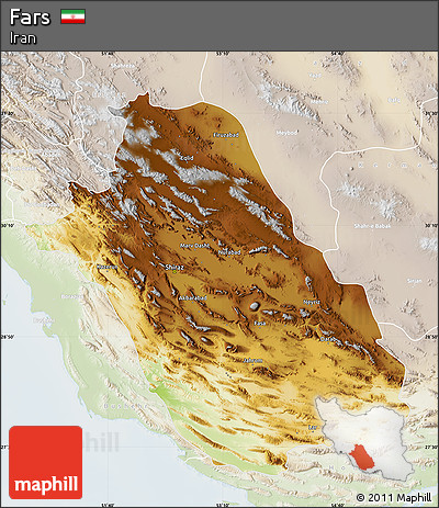 Physical Map of Fars, lighten