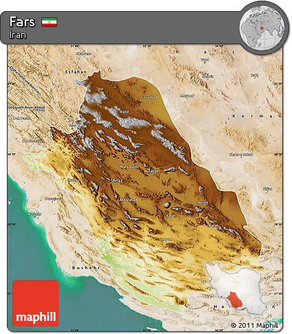 Physical Map of Fars, satellite outside