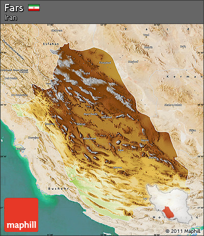 Physical Map of Fars, satellite outside
