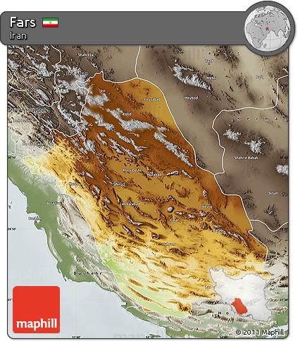 Physical Map of Fars, semi-desaturated