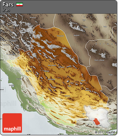 Physical Map of Fars, semi-desaturated
