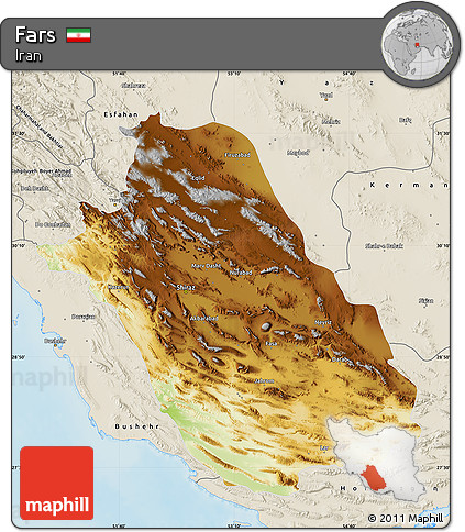 Physical Map of Fars, shaded relief outside
