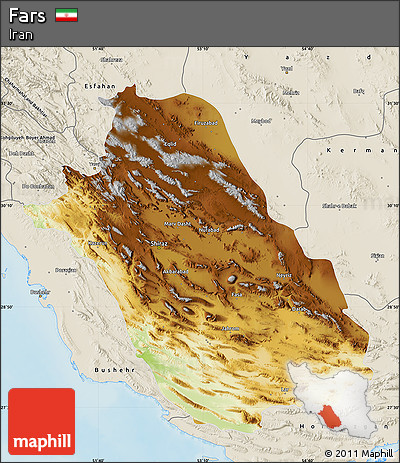 Physical Map of Fars, shaded relief outside