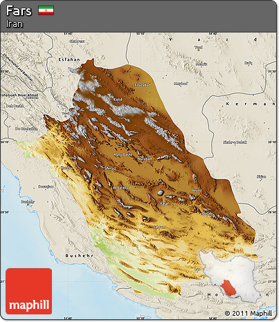 Physical Map of Fars, shaded relief outside