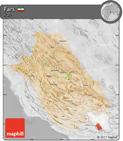 Satellite Map of Fars, lighten, desaturated