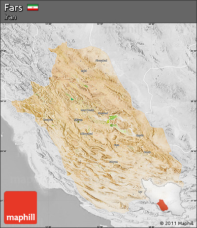 Satellite Map of Fars, lighten, desaturated