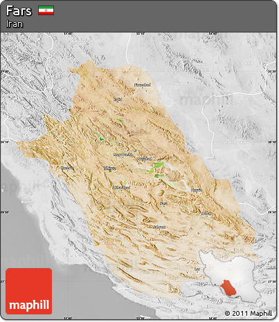 Satellite Map of Fars, lighten, desaturated