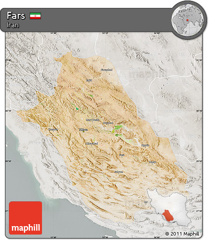 Satellite Map of Fars, lighten, semi-desaturated
