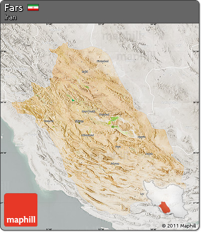 Satellite Map of Fars, lighten, semi-desaturated
