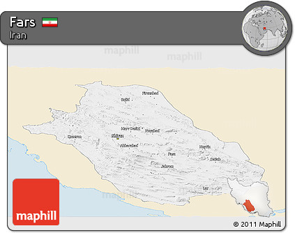 Classic Style Panoramic Map of Fars, single color outside