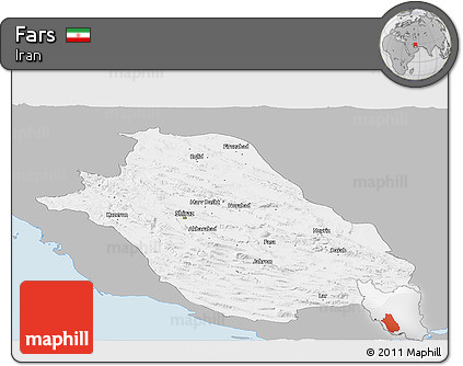 Gray Panoramic Map of Fars, single color outside