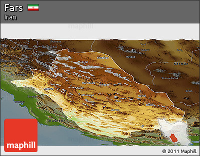 Physical Panoramic Map of Fars, darken