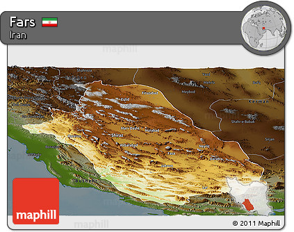 Physical Panoramic Map of Fars, darken