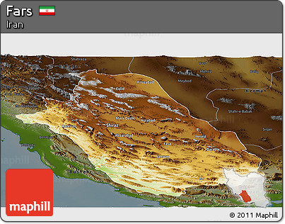 Physical Panoramic Map of Fars, darken