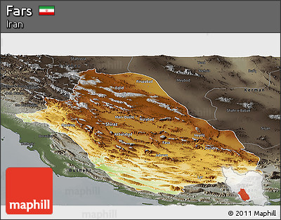Physical Panoramic Map of Fars, darken, semi-desaturated