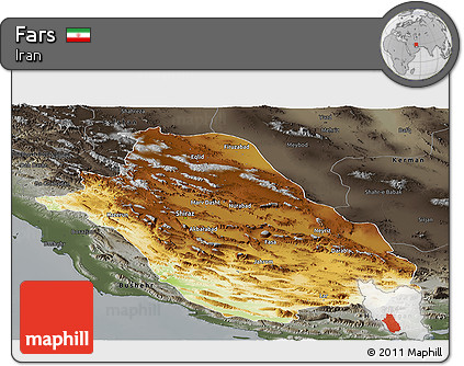 Physical Panoramic Map of Fars, darken, semi-desaturated
