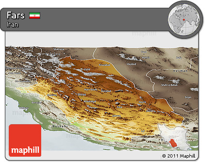 Physical Panoramic Map of Fars, semi-desaturated