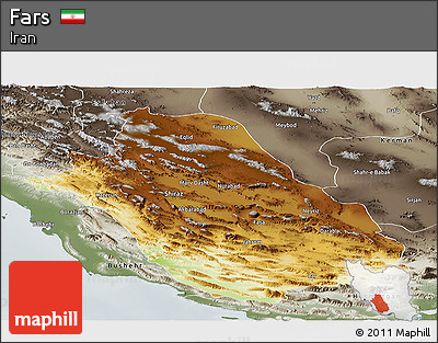 Physical Panoramic Map of Fars, semi-desaturated
