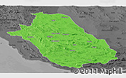 Political Panoramic Map of Fars, darken, desaturated