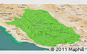 Political Panoramic Map of Fars, satellite outside