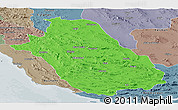 Political Panoramic Map of Fars, semi-desaturated