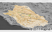 Satellite Panoramic Map of Fars, darken, desaturated