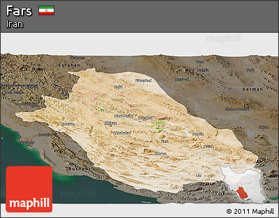 Satellite Panoramic Map of Fars, darken