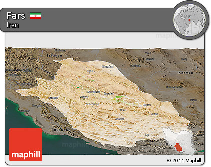 Satellite Panoramic Map of Fars, darken