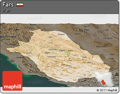 Satellite Panoramic Map of Fars, darken