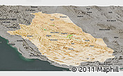 Satellite Panoramic Map of Fars, darken, semi-desaturated