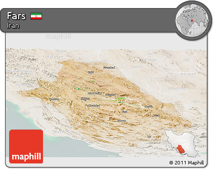 Satellite Panoramic Map of Fars, lighten
