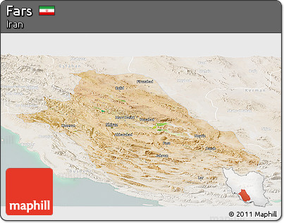 Satellite Panoramic Map of Fars, lighten