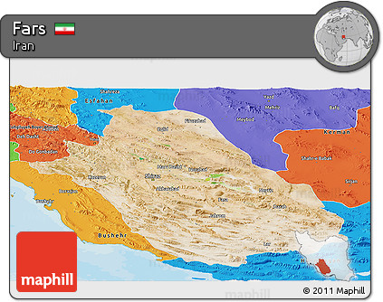 Satellite Panoramic Map of Fars, political outside