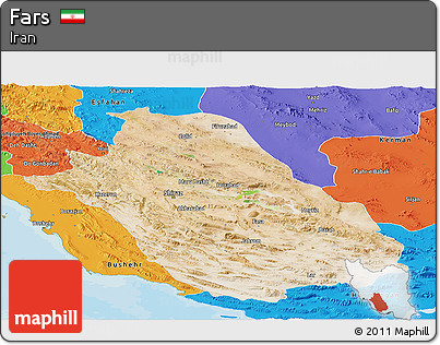 Satellite Panoramic Map of Fars, political outside