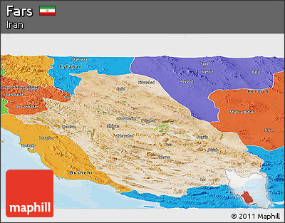 Satellite Panoramic Map of Fars, political outside