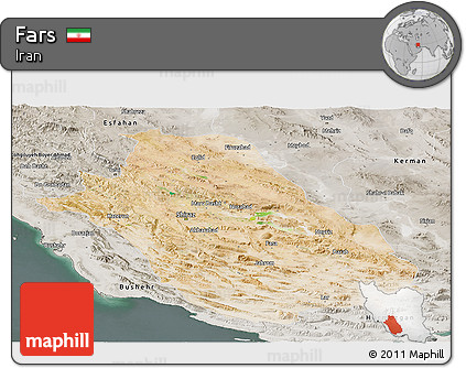 Satellite Panoramic Map of Fars, semi-desaturated
